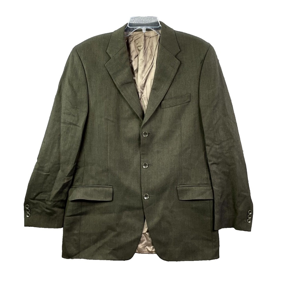 Vintage Woolmark Sport Coat Mens 42R Green Pure Wool 3 Button Classic Career